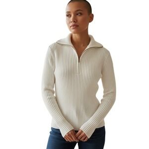 Calvin Klein NWOT White Ribbed Quarter Zip Mock Neck Minimalist Medium